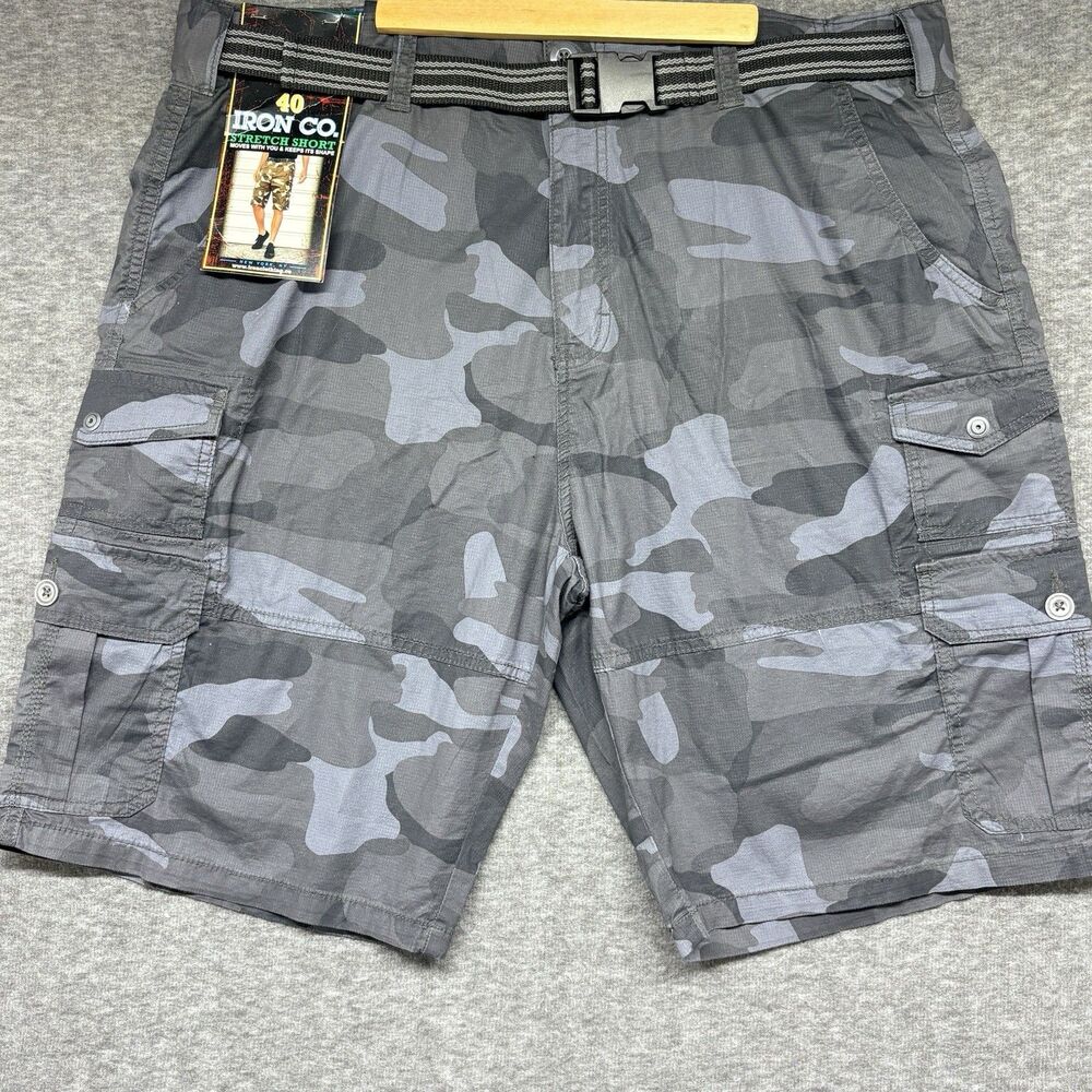 Iron Co NWT Camo Gray/Black Stretch Cargo Shorts 40